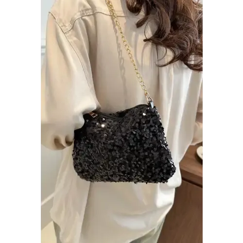Glamorous Sequin Removable Strap Shoulder Bag with Gold Chain