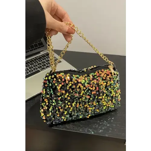 Glamorous Sequin Removable Strap Shoulder Bag with Gold Chain
