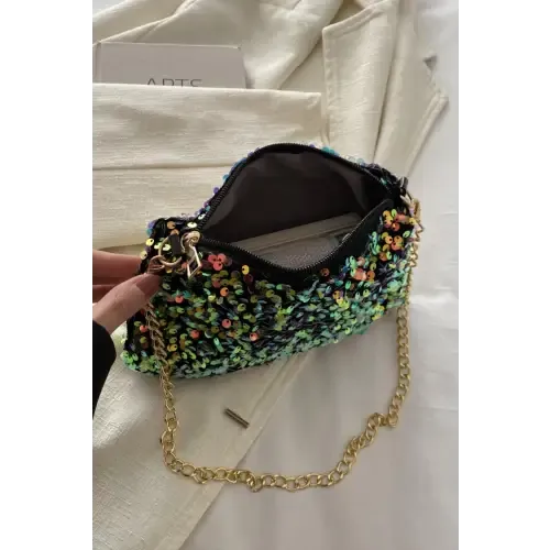Glamorous Sequin Removable Strap Shoulder Bag with Gold Chain