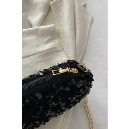 Glamorous Sequin Removable Strap Shoulder Bag with Gold Chain