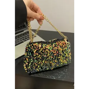Glamorous Sequin Removable Strap Shoulder Bag with Gold Chain