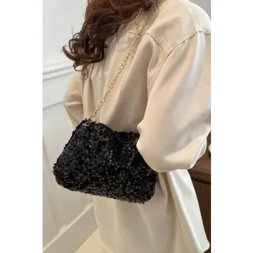 Glamorous Sequin Removable Strap Shoulder Bag with Gold Chain
