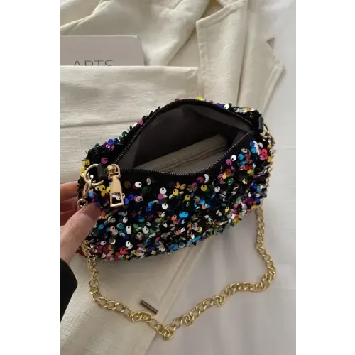 Glamorous Sequin Removable Strap Shoulder Bag with Gold Chain