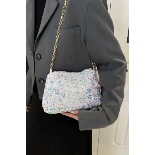 Glamorous Sequin Removable Strap Shoulder Bag with Gold Chain
