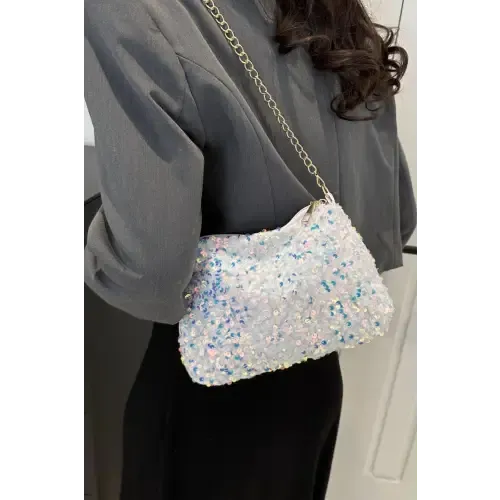Glamorous Sequin Removable Strap Shoulder Bag with Gold Chain