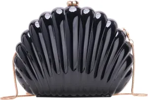 Glitter Seashell Evening Clutch Purse Mini Chain Shoulder Bag Acrylic Shell Pearl Crossbody Bag