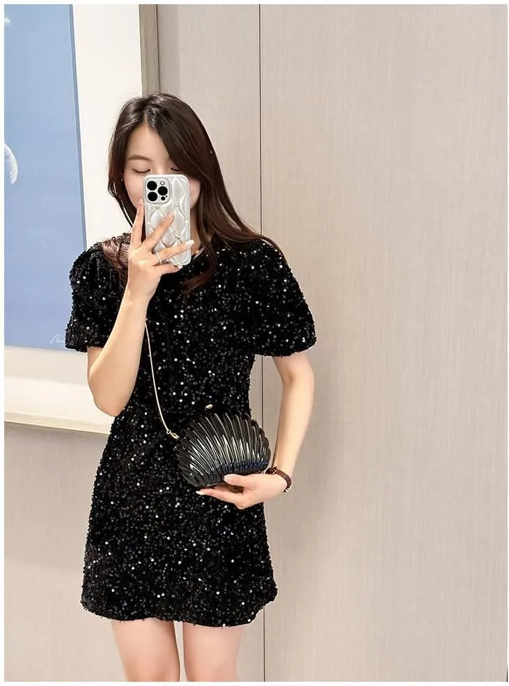 Glitter Seashell Evening Clutch Purse Mini Chain Shoulder Bag Acrylic Shell Pearl Crossbody Bag