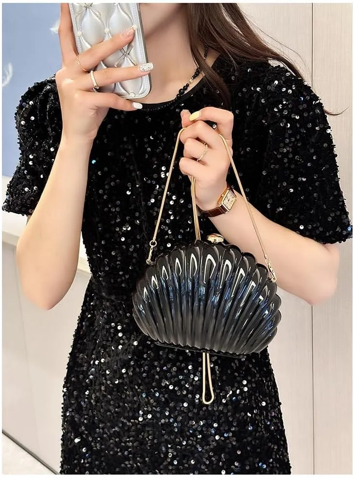 Glitter Seashell Evening Clutch Purse Mini Chain Shoulder Bag Acrylic Shell Pearl Crossbody Bag