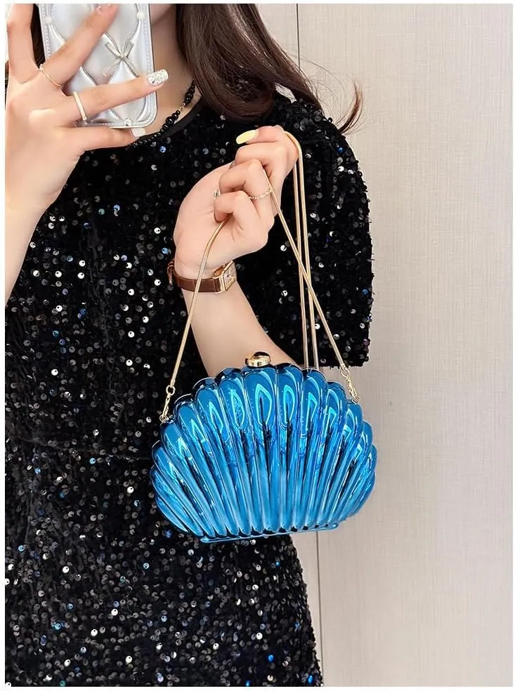 Glitter Seashell Evening Clutch Purse Mini Chain Shoulder Bag Acrylic Shell Pearl Crossbody Bag