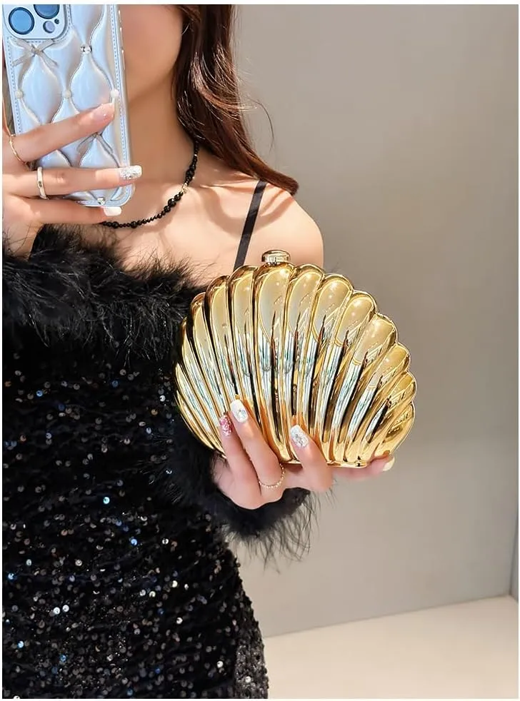 Glitter Seashell Evening Clutch Purse Mini Chain Shoulder Bag Acrylic Shell Pearl Crossbody Bag