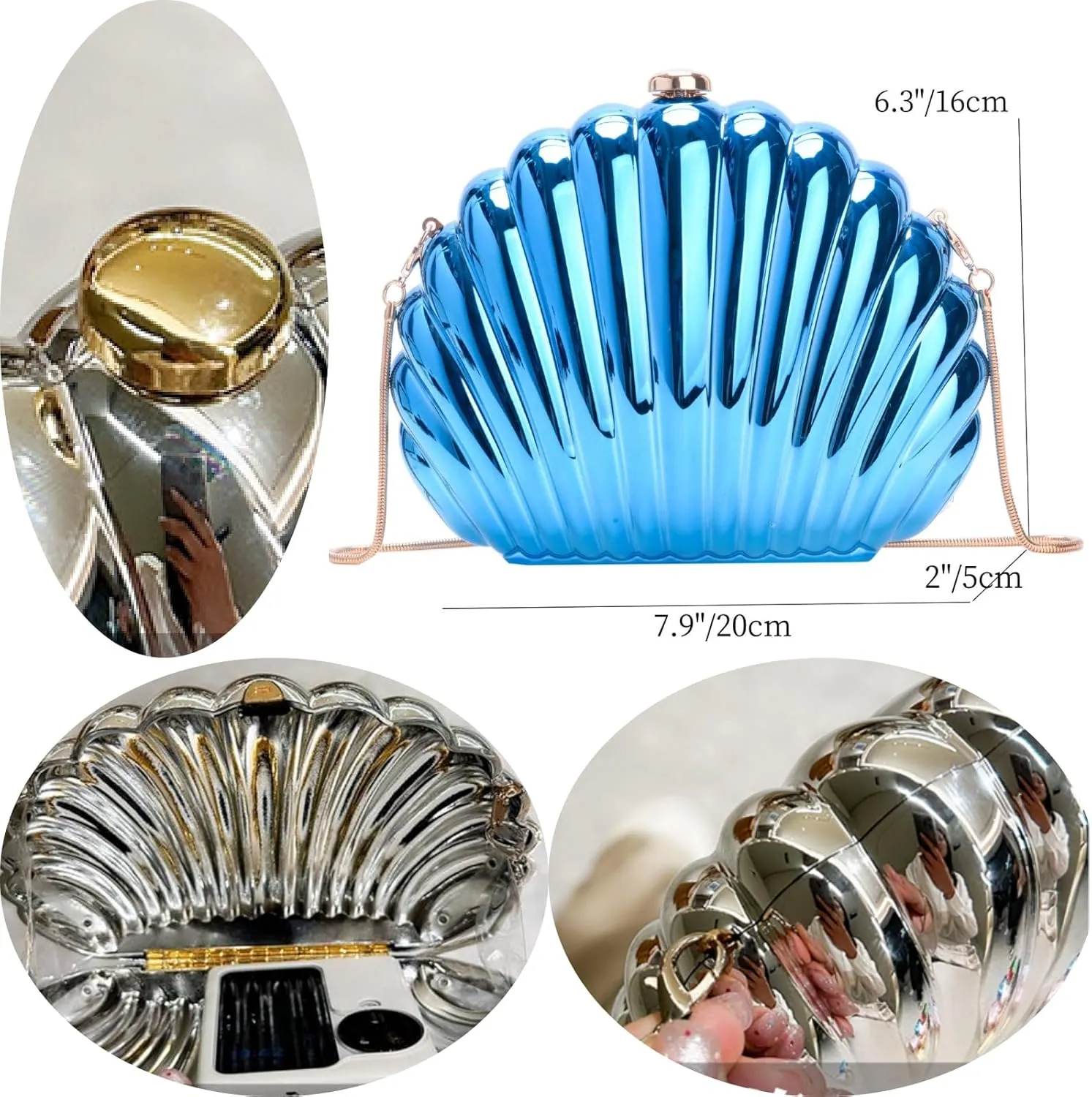 Glitter Seashell Evening Clutch Purse Mini Chain Shoulder Bag Acrylic Shell Pearl Crossbody Bag