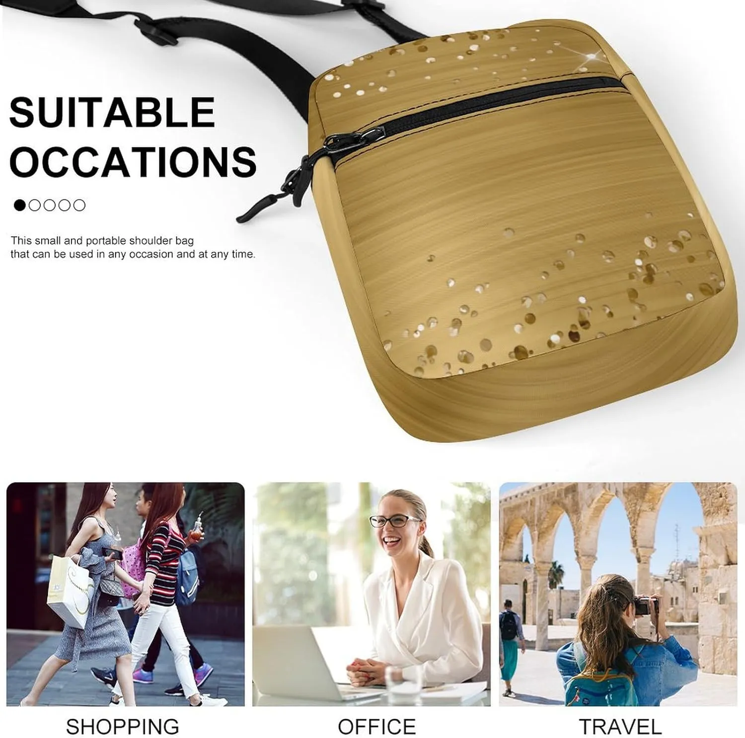 Glittery Gold Foil Crossbody Bag Small Shoulder Bag Waterproof, Lightweight And Convenient