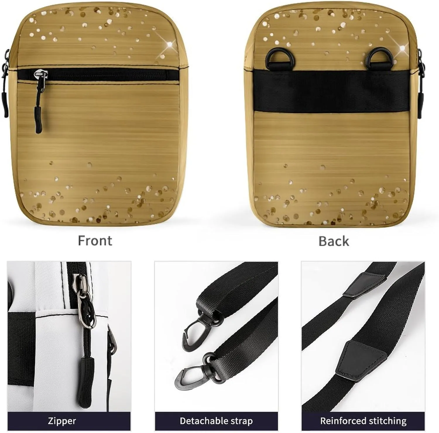 Glittery Gold Foil Crossbody Bag Small Shoulder Bag Waterproof, Lightweight And Convenient