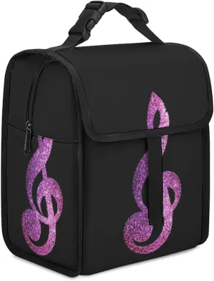 Glittery Music Note Insulated Lunch Cooler Bag Waterproof Lunch Box for Work Picnic Or Travel