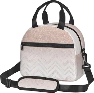Glittery Pretty Pattern Print Lunch Bag Tote Reusable Lunch Box Container with Shoulder Strap Work Picnic Adult