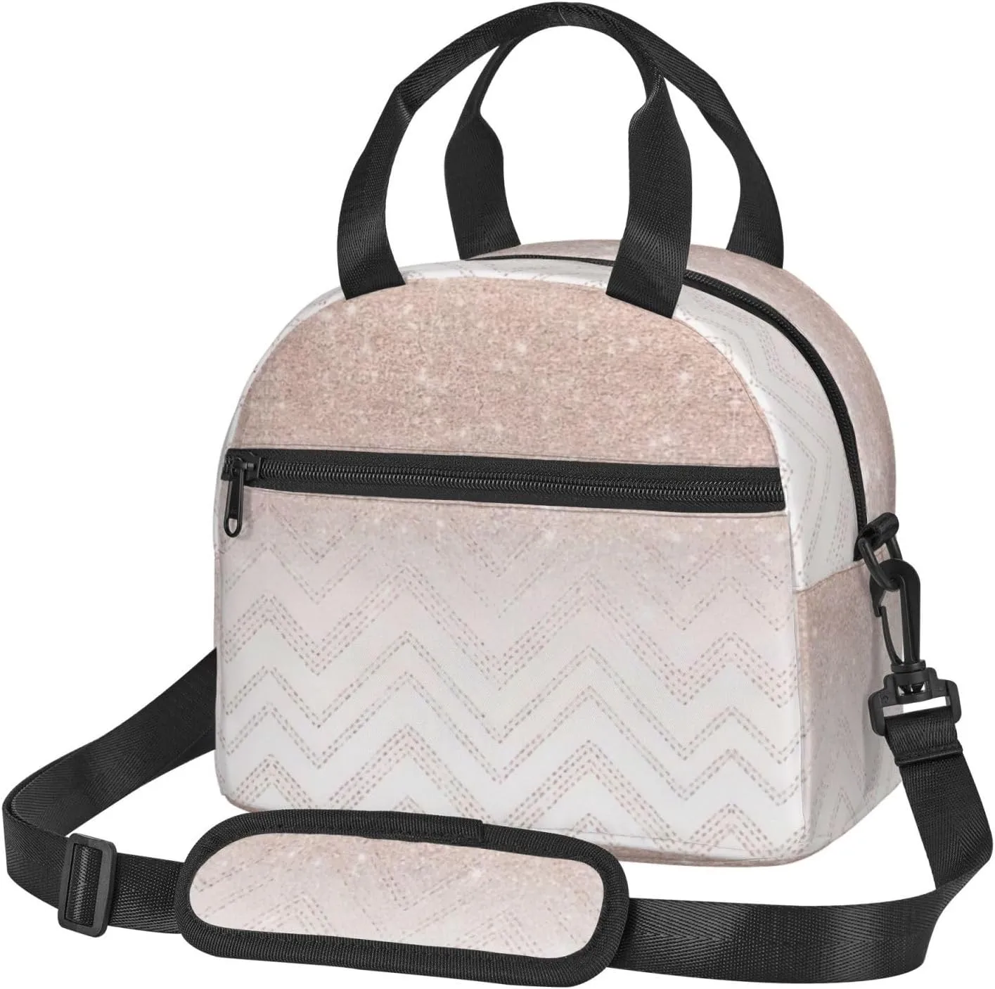 Glittery Pretty Pattern Print Lunch Bag Tote Reusable Lunch Box Container with Shoulder Strap Work Picnic Adult