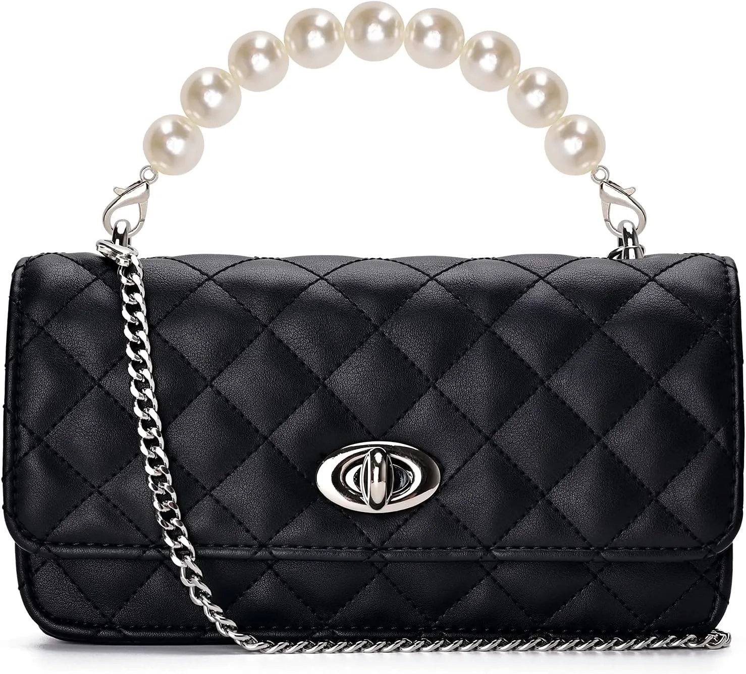 GM LIKKIE Clutch Purse for Women, Evening Envelope Quilted Wallet Bag, Crossbody Foldover Pearl Wedding Shoulder Handbag