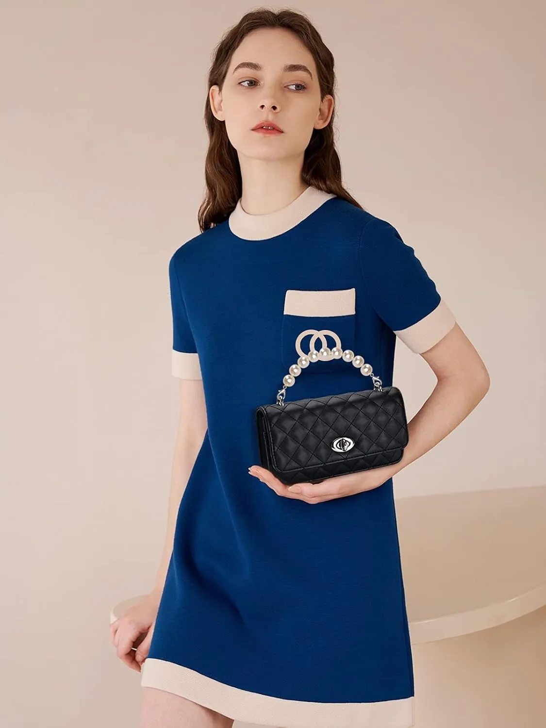 GM LIKKIE Clutch Purse for Women, Evening Envelope Quilted Wallet Bag, Crossbody Foldover Pearl Wedding Shoulder Handbag