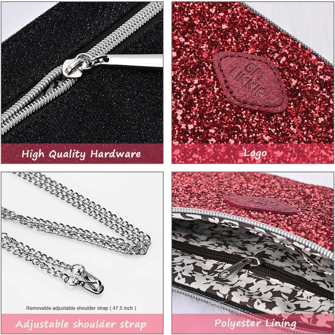 GM LIKKIE Crossbody Clutch Purse for Women, Glitter Evening Bag, Sequin Wedding Handbag for Party