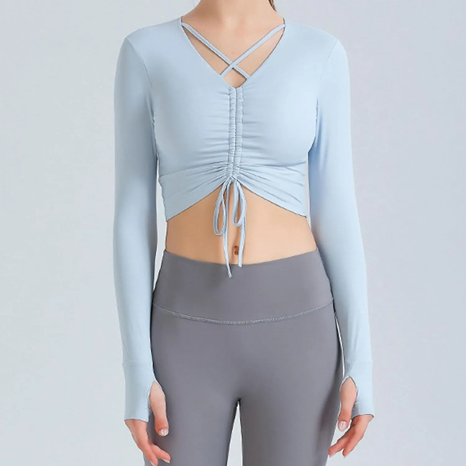 Going Out Tops for Women Workout Ballet Tie Knot Lace Up Compression Shirt Long Sleeve Y2k Tracksuit with Thumb Holes