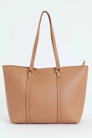Gold Buckle Pebble Shopper Bag - Biscuit