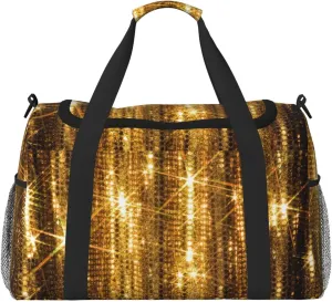 Gold Sequin Sparkle print Large Canvas Travel Duffel Bag Weekender Bags for Women Overnight Bag Carry On Tote Bag