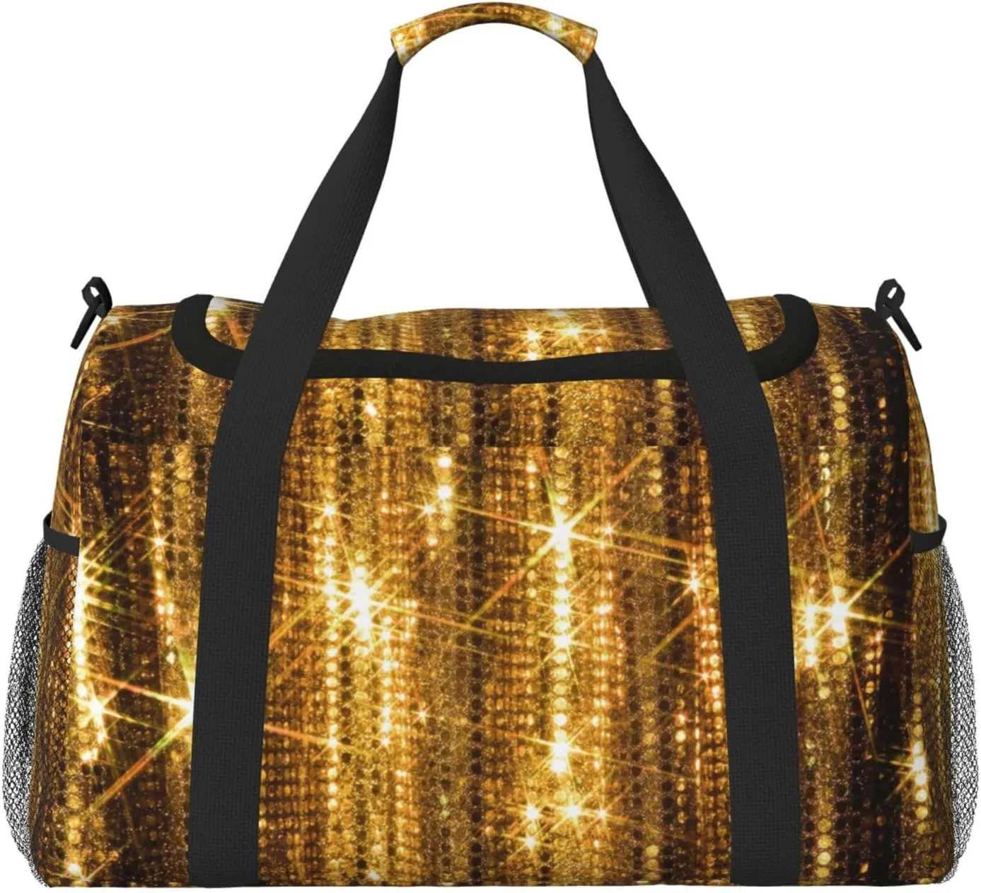 Gold Sequin Sparkle print Large Canvas Travel Duffel Bag Weekender Bags for Women Overnight Bag Carry On Tote Bag