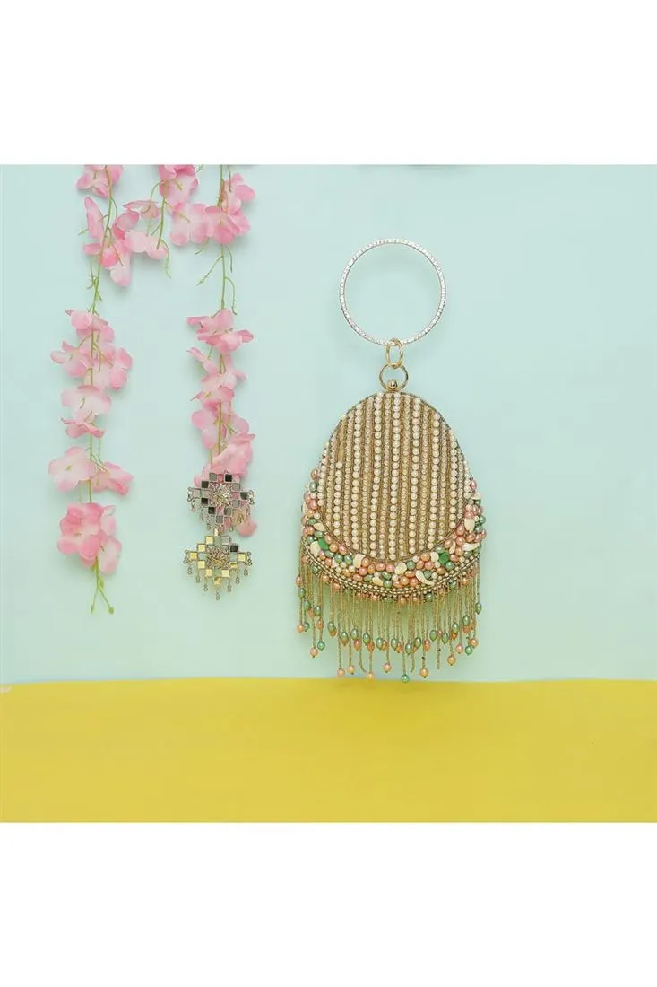 Golden Color Gorgeous Hand Work Velvet Clutch