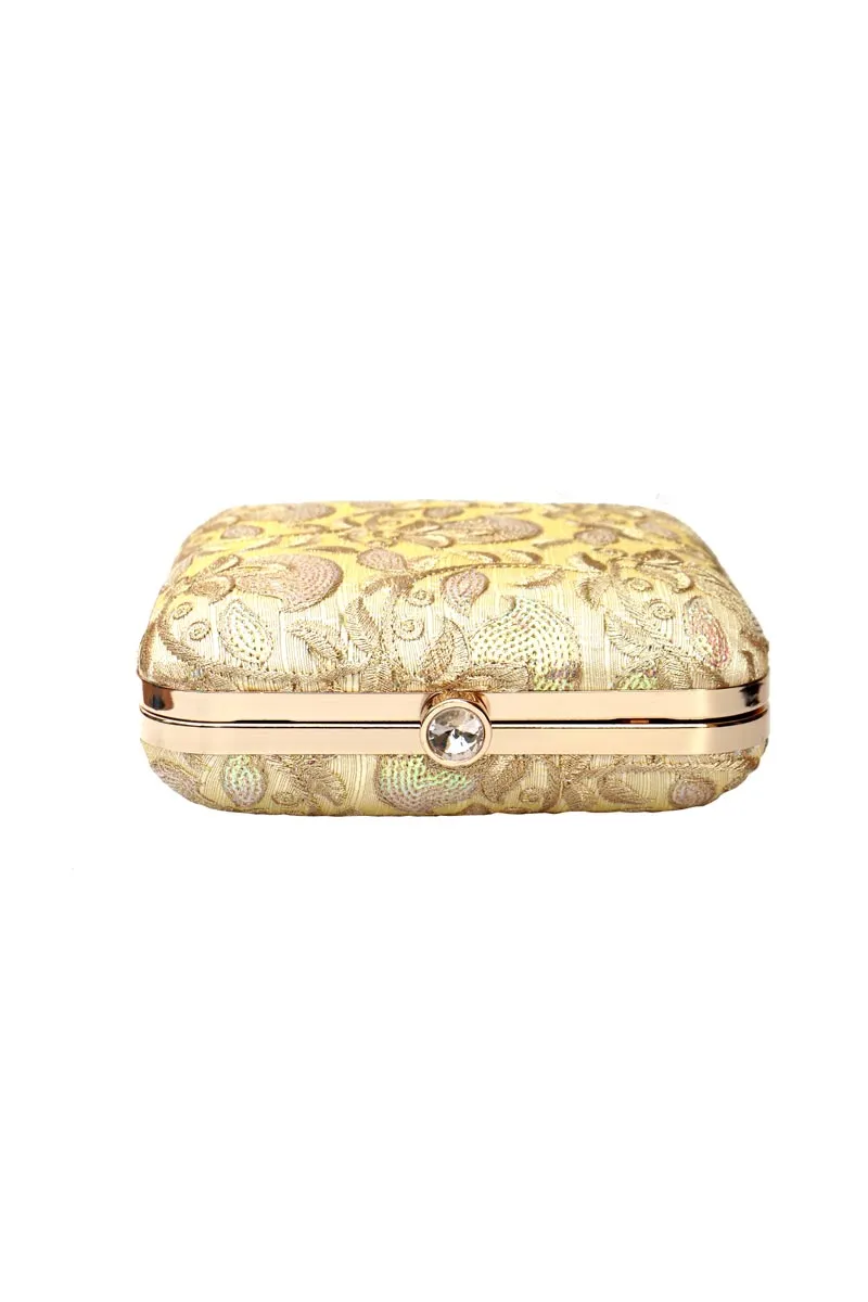 Golden Printed Embellished Box Clutch