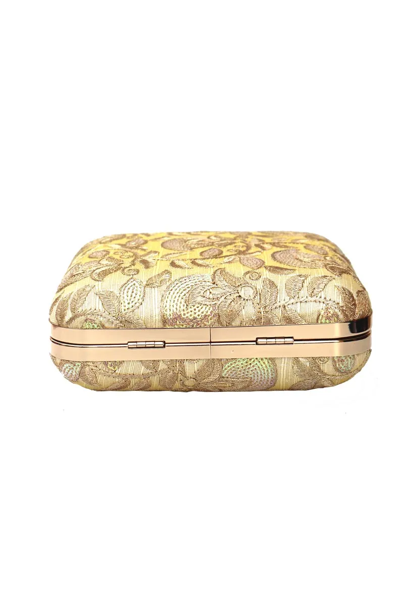 Golden Printed Embellished Box Clutch