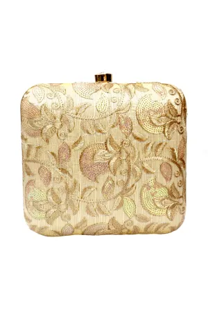 Golden Printed Embellished Box Clutch