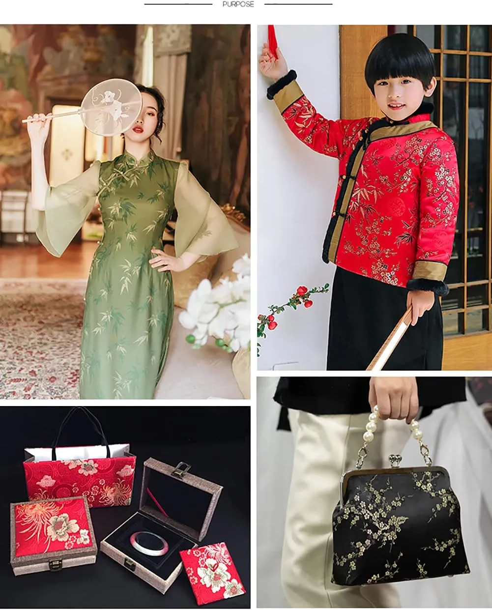 GOONSDS Brocade Jacquard Satin Fabric for Cheongsam Kimono and Bag Patchwork Needlework Material 75Cmx50cm,G