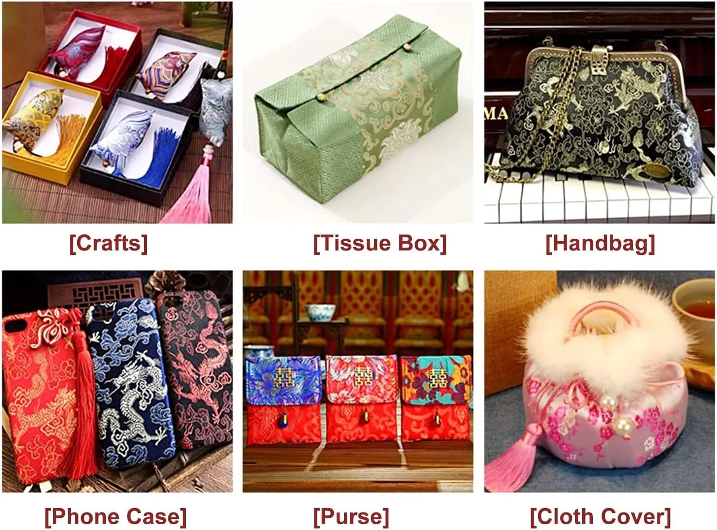 GOONSDS Brocade Jacquard Satin Fabric for Cheongsam Kimono and Bag Patchwork Needlework Material 75Cmx50cm,G
