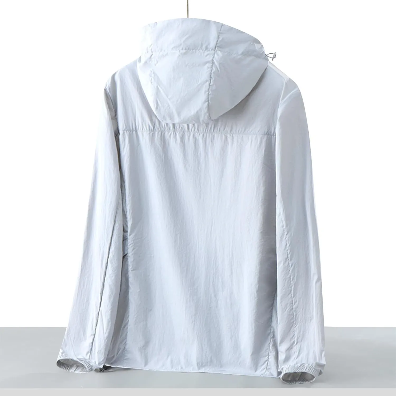 Gorgeous Unisex Solid Color UV Sunscreen Clothing Coat Lightweight Seaside Wear Hooded Zipper Long Sleeved Jacket