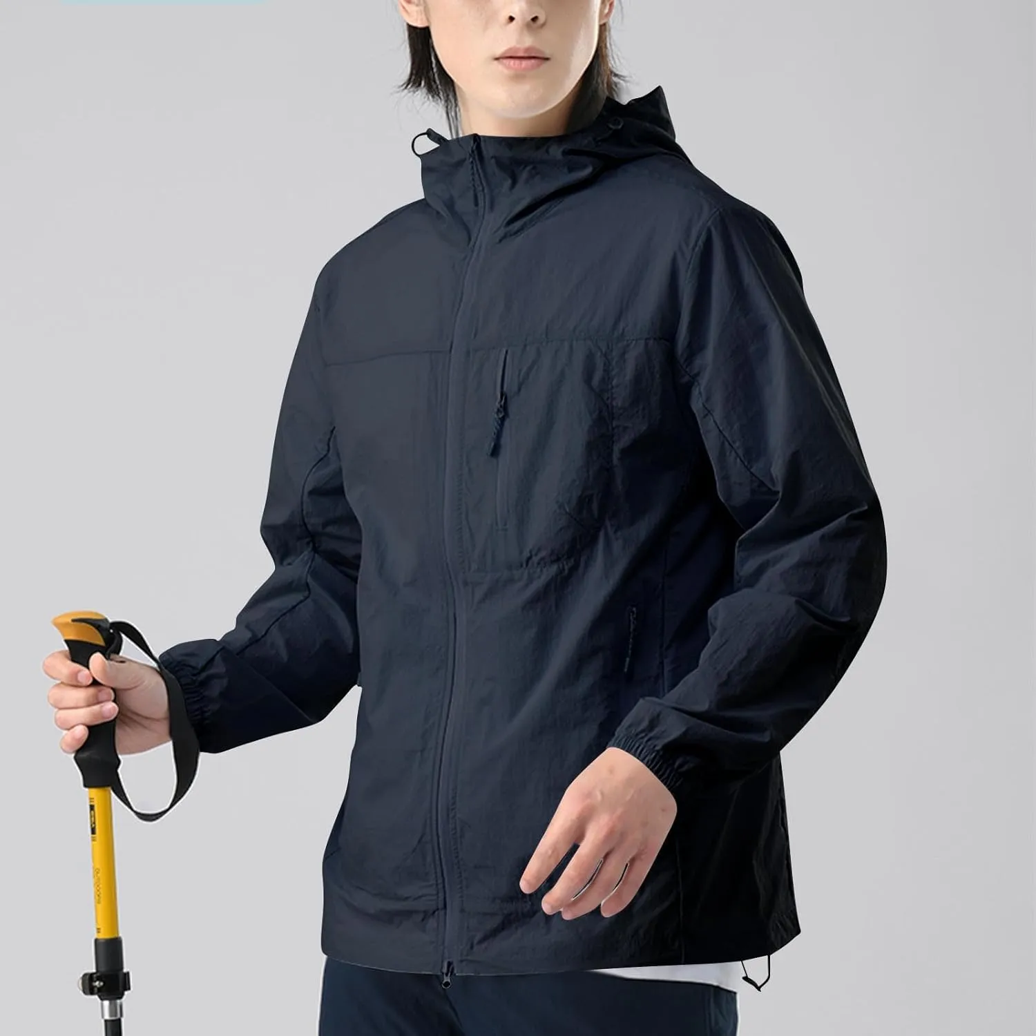 Gorgeous Unisex Solid Color UV Sunscreen Clothing Coat Lightweight Seaside Wear Hooded Zipper Long Sleeved Jacket