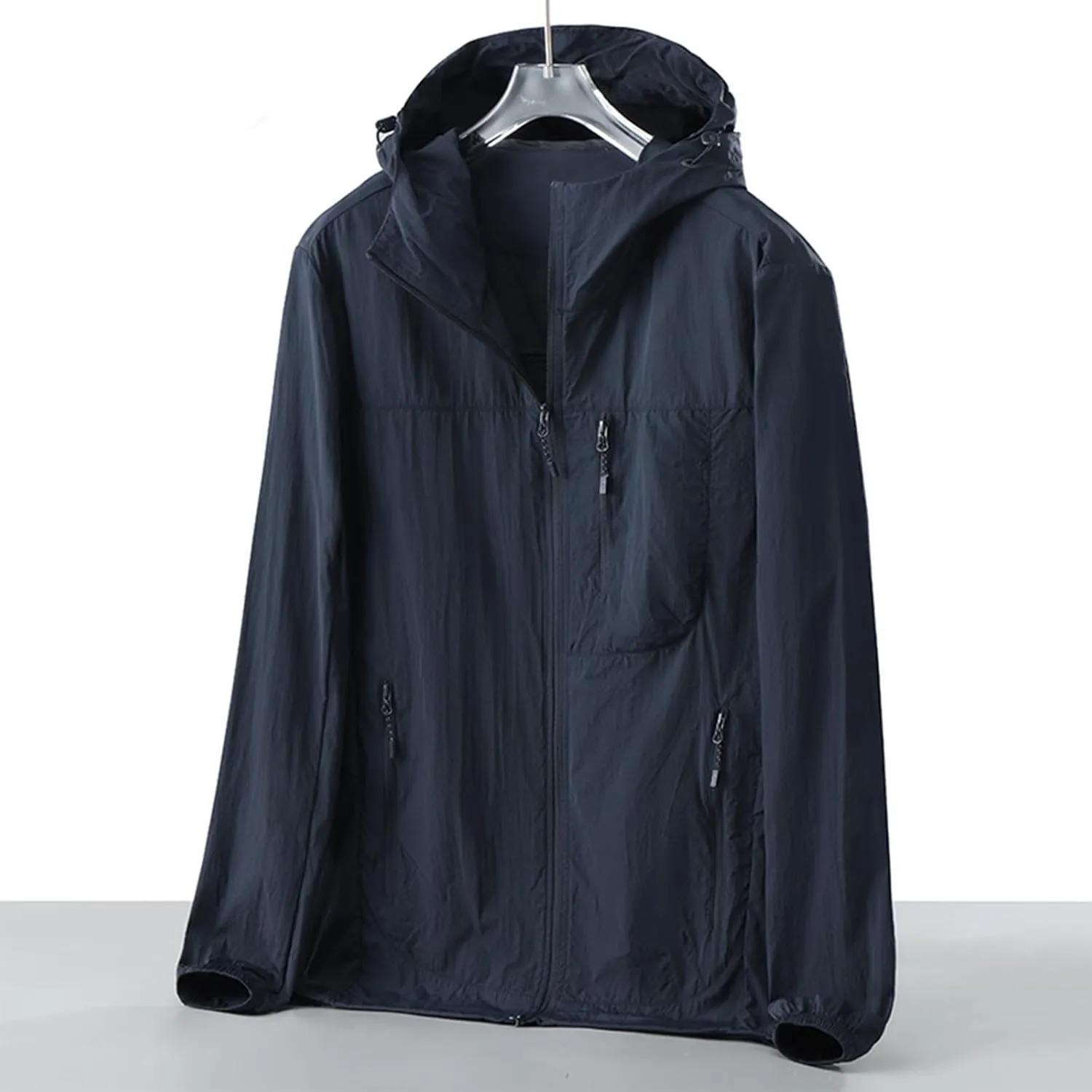 Gorgeous Unisex Solid Color UV Sunscreen Clothing Coat Lightweight Seaside Wear Hooded Zipper Long Sleeved Jacket