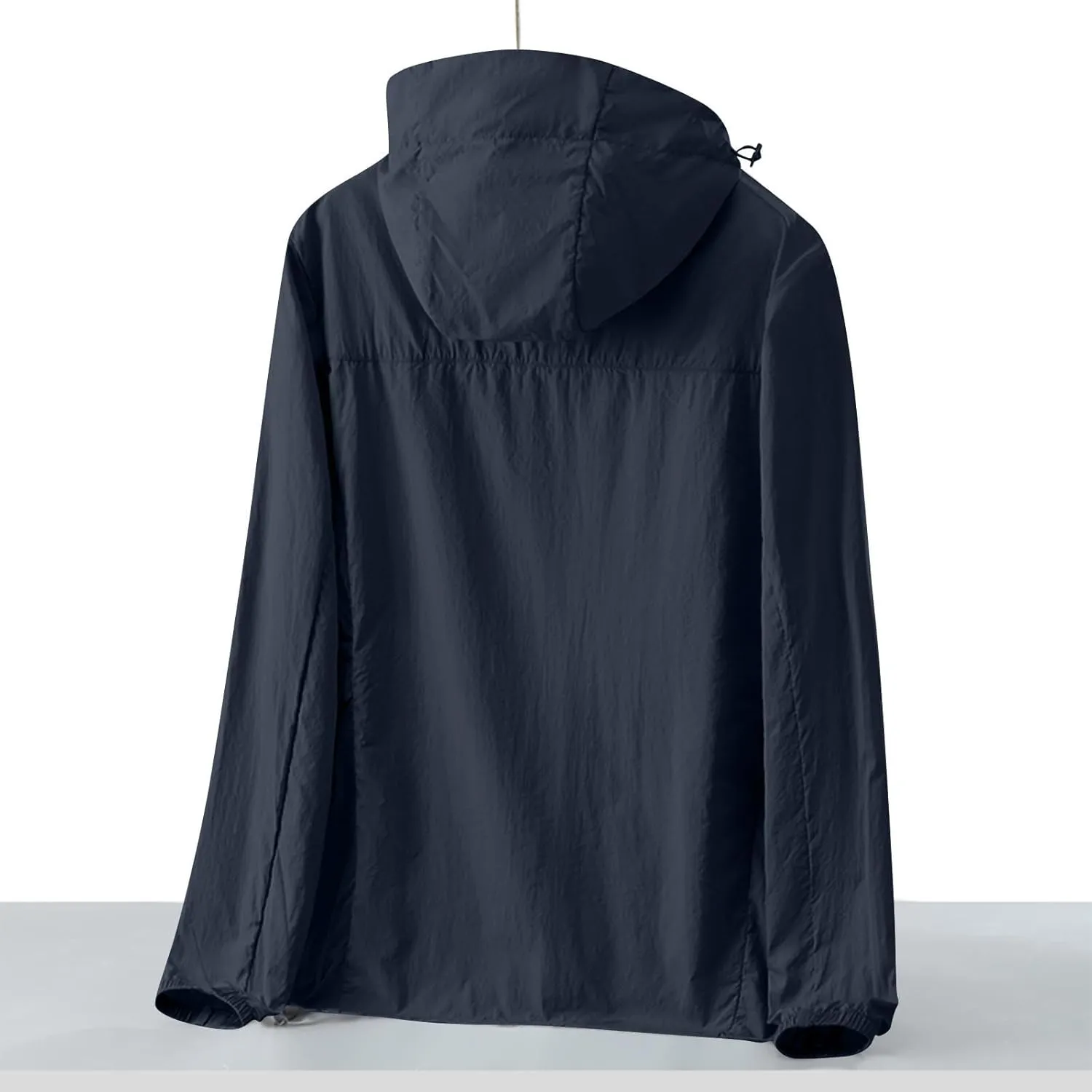 Gorgeous Unisex Solid Color UV Sunscreen Clothing Coat Lightweight Seaside Wear Hooded Zipper Long Sleeved Jacket
