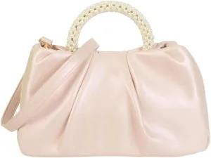 GORGLITTER Women's Evening Bag Pearl Purses Leather Ruched Handbags Wedding Bridal Clutch Party Prom Crossbody Purses