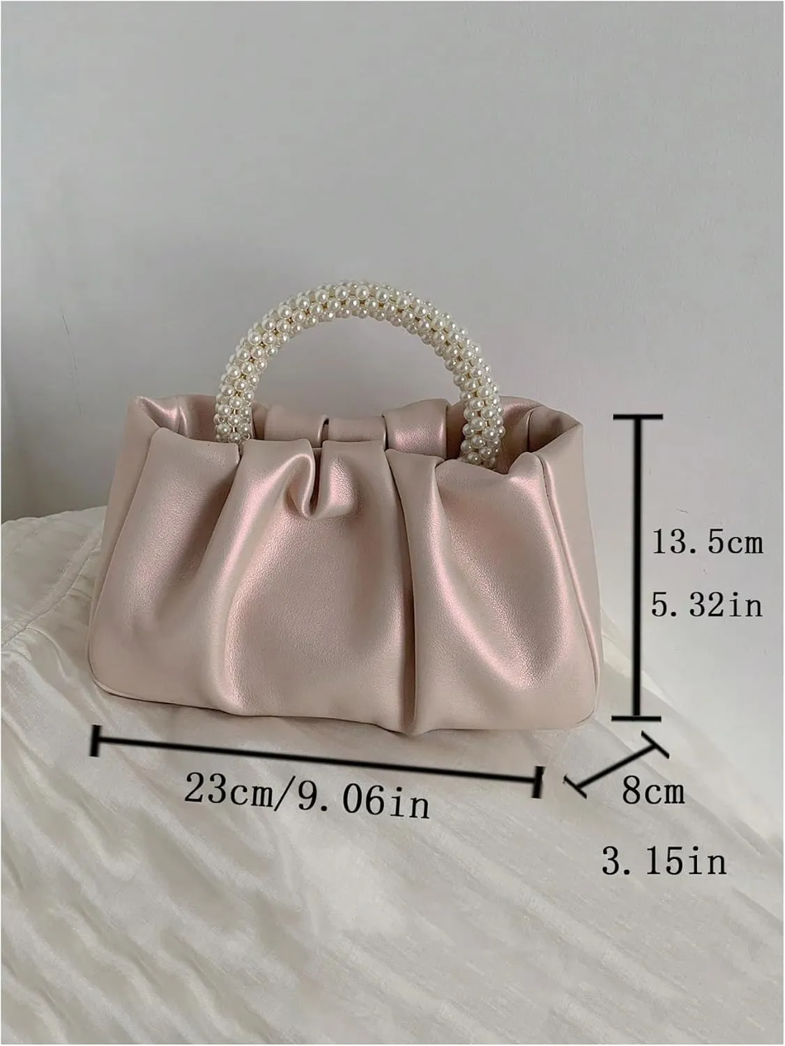 GORGLITTER Women's Evening Bag Pearl Purses Leather Ruched Handbags Wedding Bridal Clutch Party Prom Crossbody Purses
