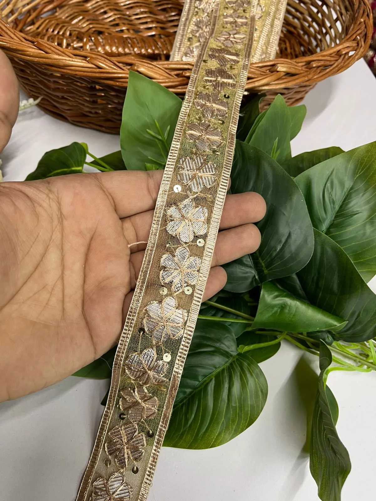 Gota Patti Embroidery Trimming - 9 Meter Ribbon | 1-Inch Wide Crafting Lace for Accessory Embellishments | Rose Gold