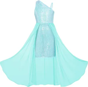 GRACE KARIN Girls Sequin Dress for Teens One Shoulder Formal Birthday Party Wedding Pageant Prom Fancy Dresses 6-14Y