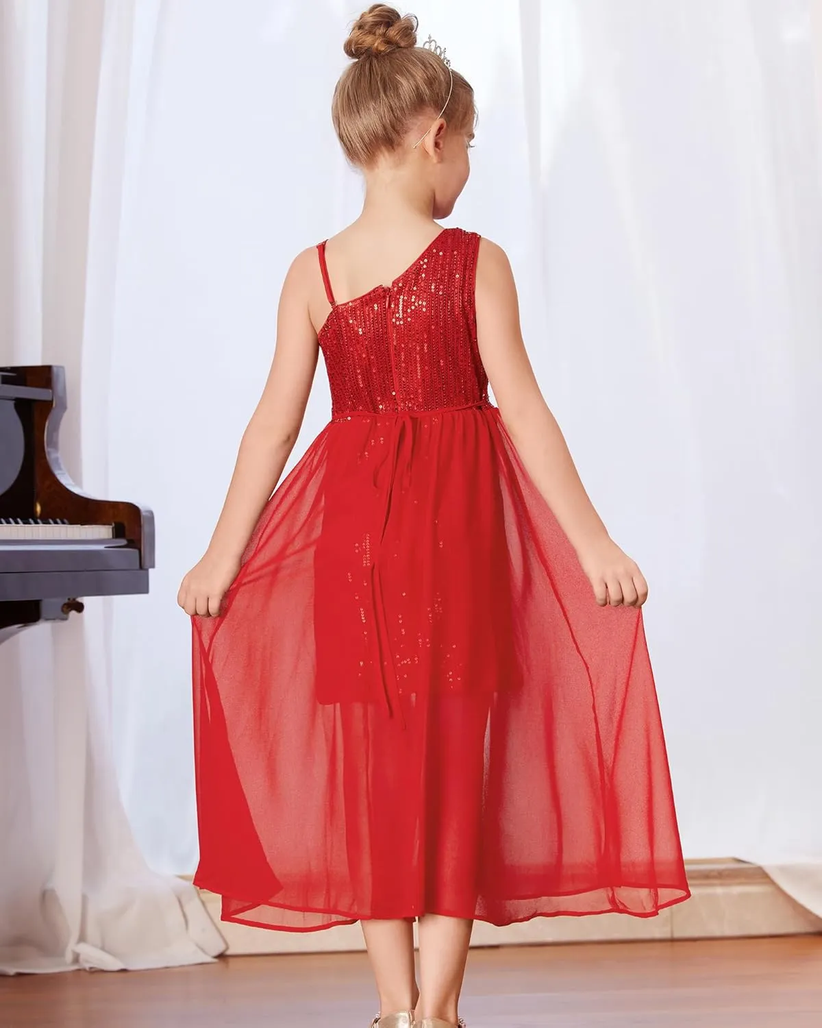 GRACE KARIN Girls Sequin Dress for Teens One Shoulder Formal Birthday Party Wedding Pageant Prom Fancy Dresses 6-14Y