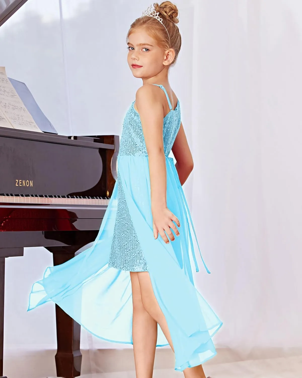GRACE KARIN Girls Sequin Dress for Teens One Shoulder Formal Birthday Party Wedding Pageant Prom Fancy Dresses 6-14Y