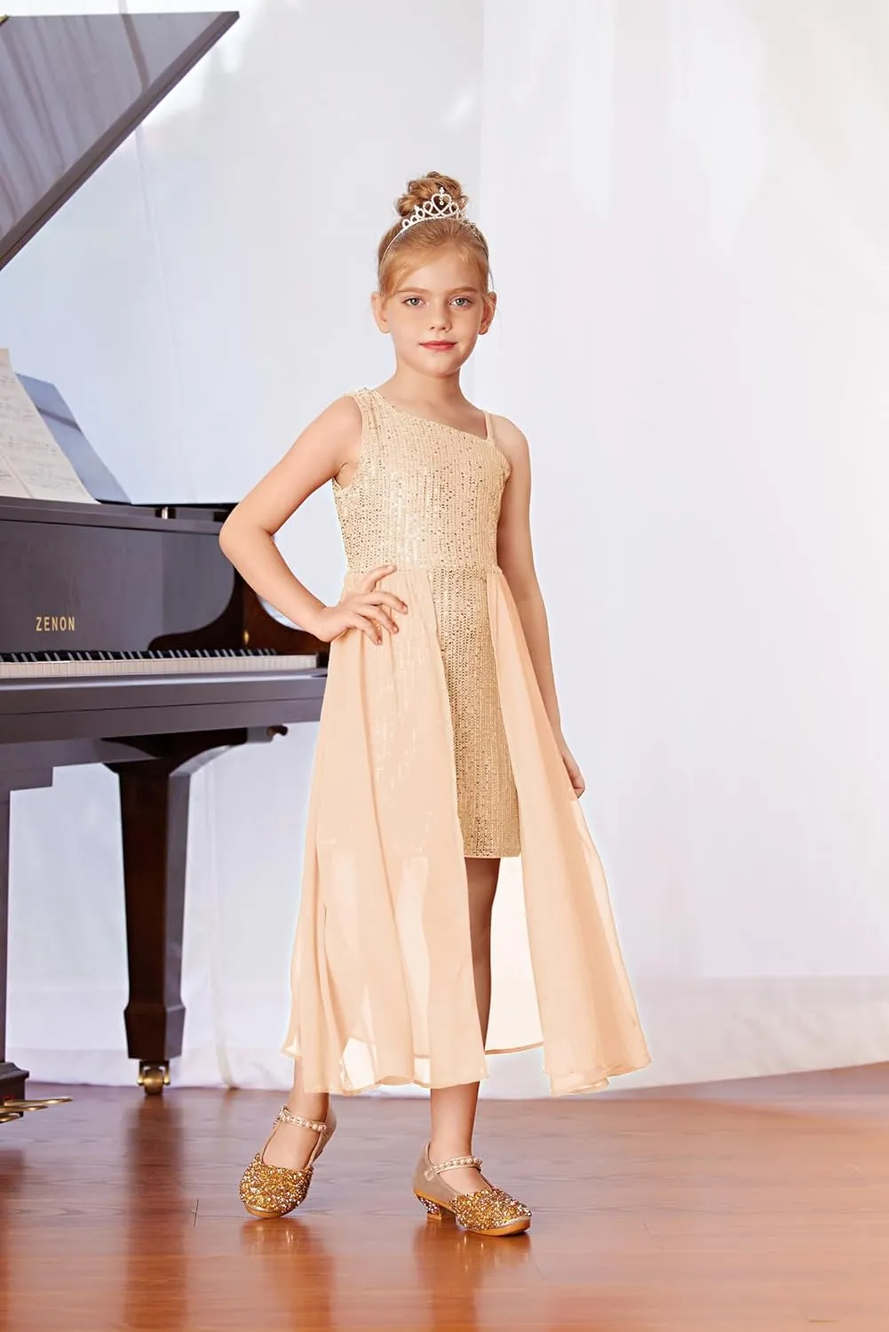 GRACE KARIN Girls Sequin Dress for Teens One Shoulder Formal Birthday Party Wedding Pageant Prom Fancy Dresses 6-14Y