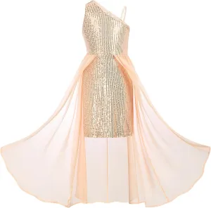 GRACE KARIN Girls Sequin Dress for Teens One Shoulder Formal Birthday Party Wedding Pageant Prom Fancy Dresses 6-14Y