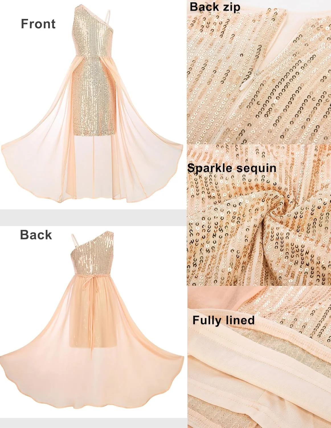 GRACE KARIN Girls Sequin Dress for Teens One Shoulder Formal Birthday Party Wedding Pageant Prom Fancy Dresses 6-14Y
