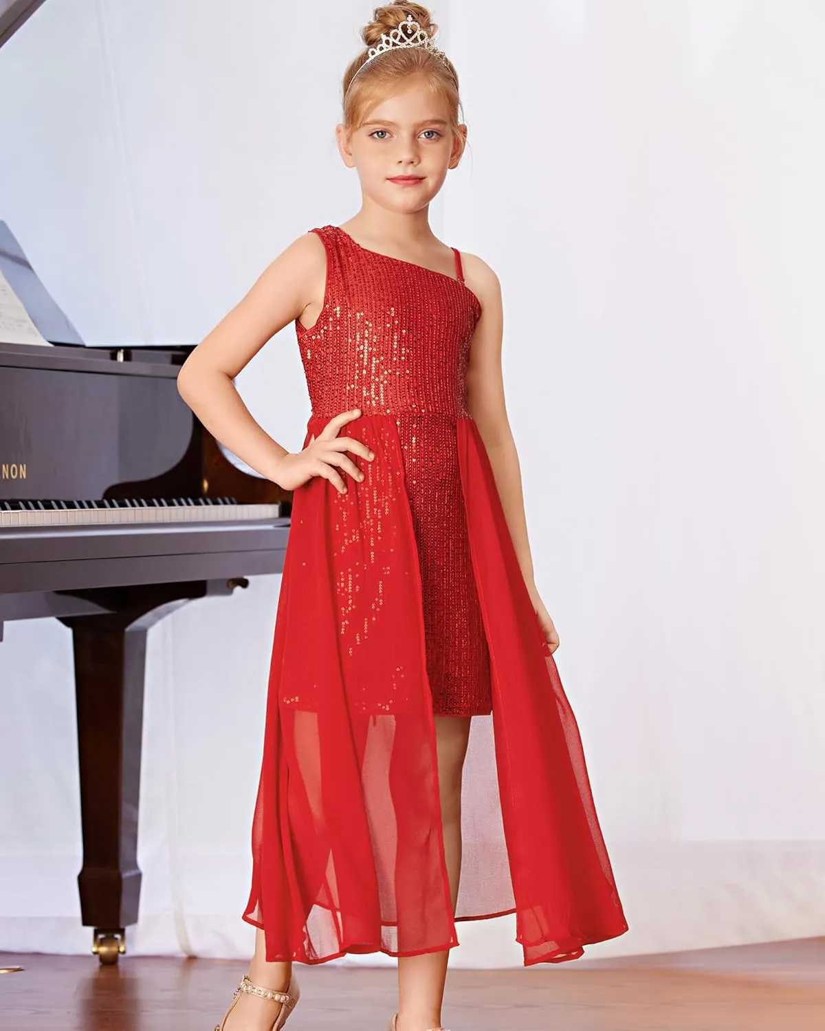 GRACE KARIN Girls Sequin Dress for Teens One Shoulder Formal Birthday Party Wedding Pageant Prom Fancy Dresses 6-14Y