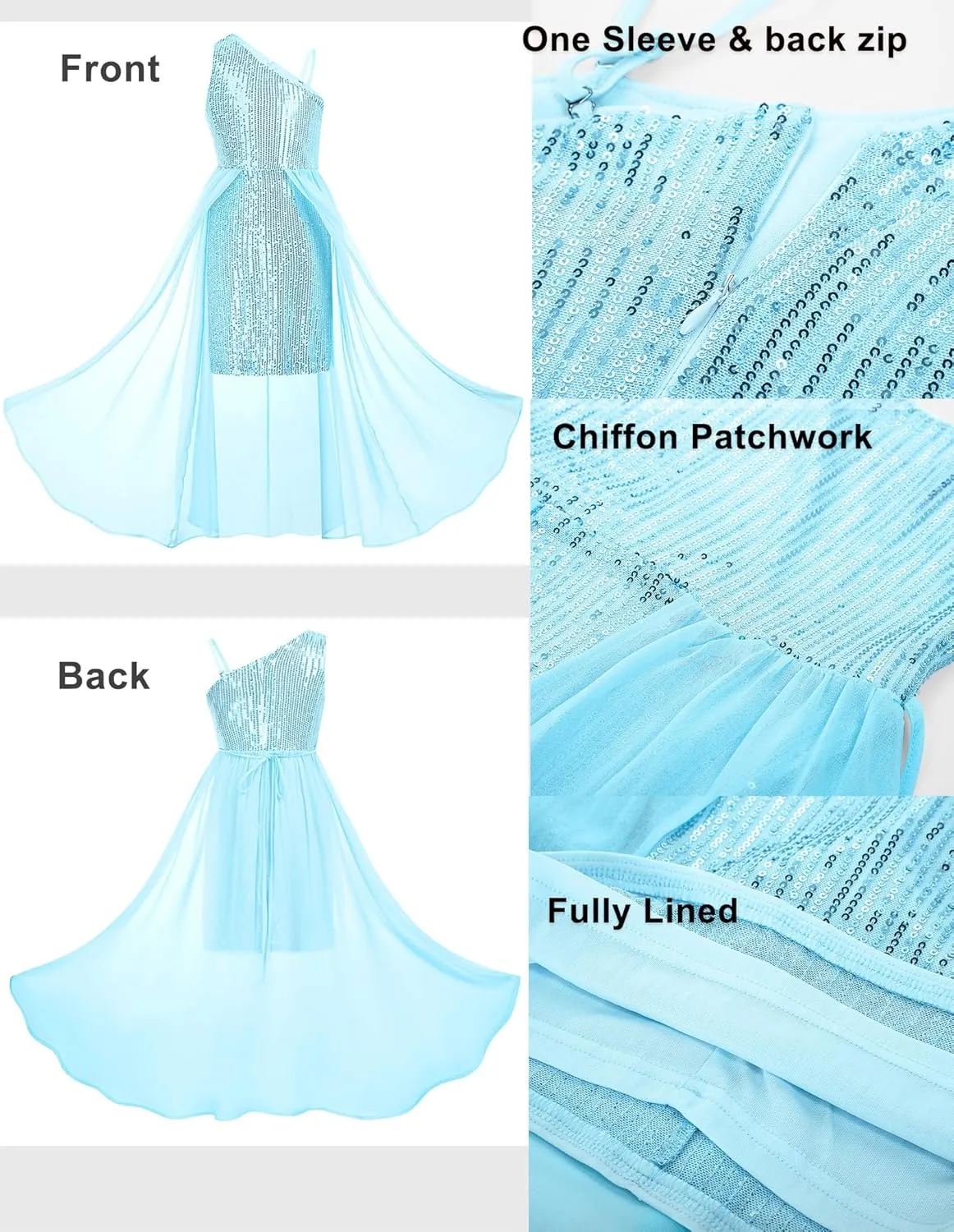 GRACE KARIN Girls Sequin Dress for Teens One Shoulder Formal Birthday Party Wedding Pageant Prom Fancy Dresses 6-14Y