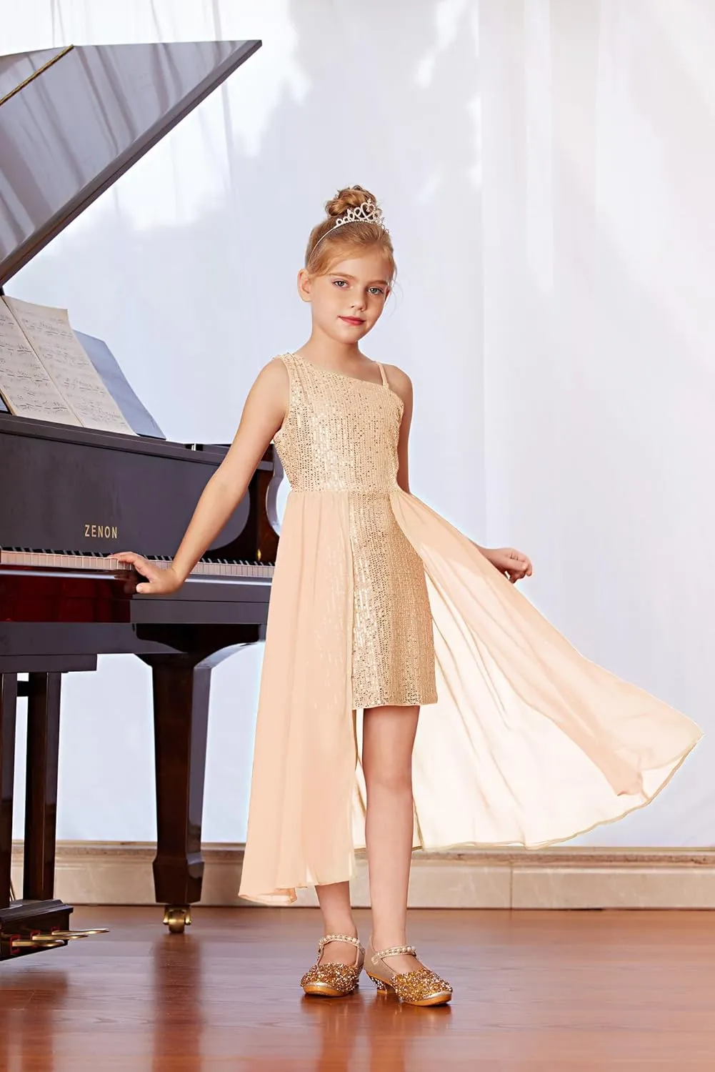 GRACE KARIN Girls Sequin Dress for Teens One Shoulder Formal Birthday Party Wedding Pageant Prom Fancy Dresses 6-14Y