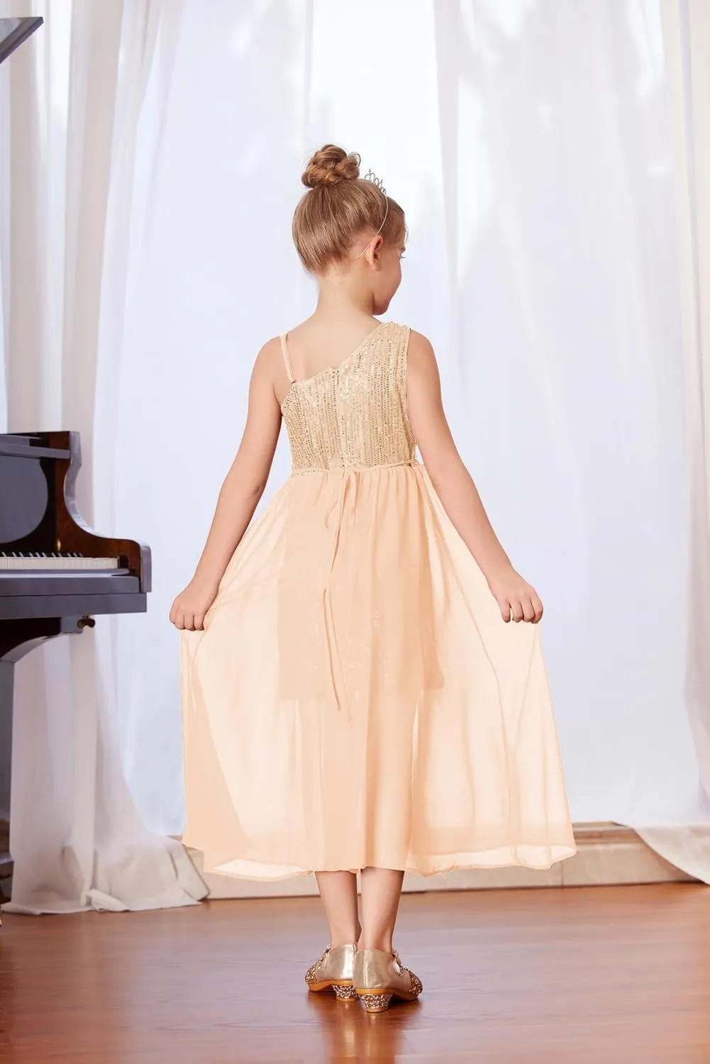 GRACE KARIN Girls Sequin Dress for Teens One Shoulder Formal Birthday Party Wedding Pageant Prom Fancy Dresses 6-14Y